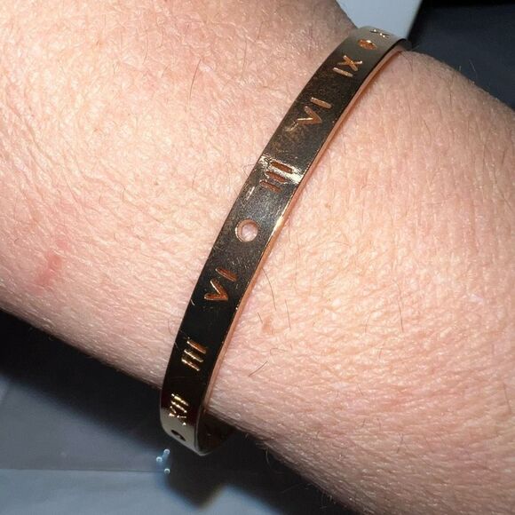 Gold Tone Roman Numeral Skinny Cuff Bracelet - Picture 2 of 6